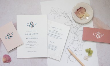 Entwined Eucalyptus stationery layout from above