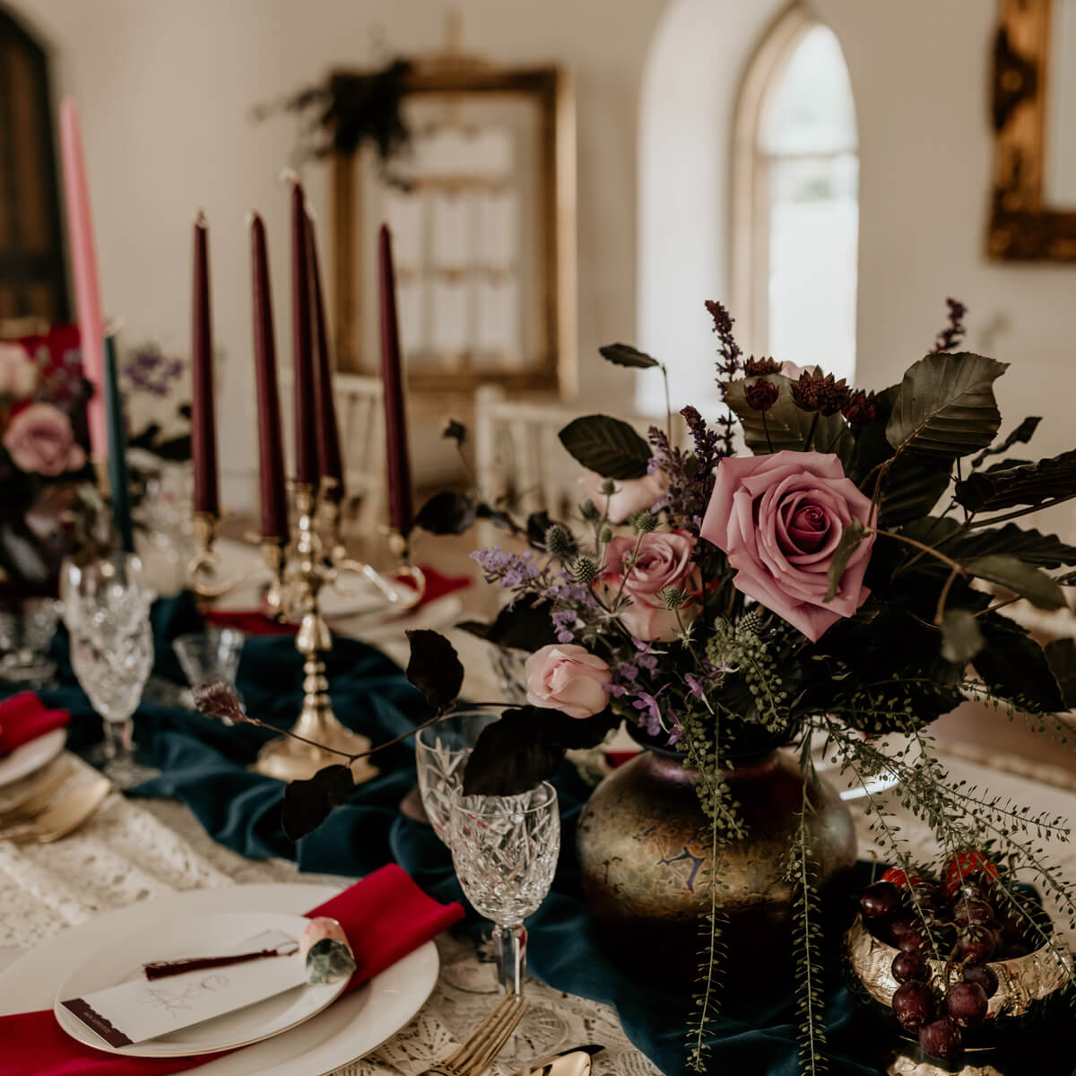 Recommended Wedding Suppliers Willow and Rust wedding stylist. Wedding table at Newstead abbey