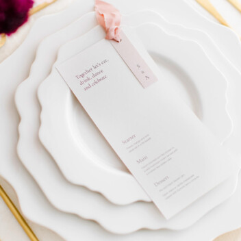 Ellie and Liv on the day minimal pink ribbon menu