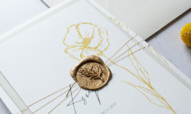 Minimal poppy wedding invitation semi custom design