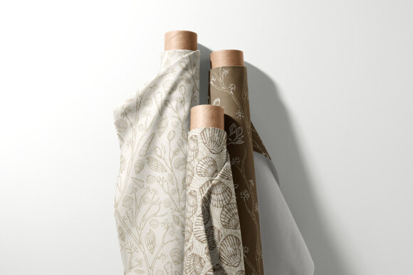 Seashell and seaweed fabric surface patterns
