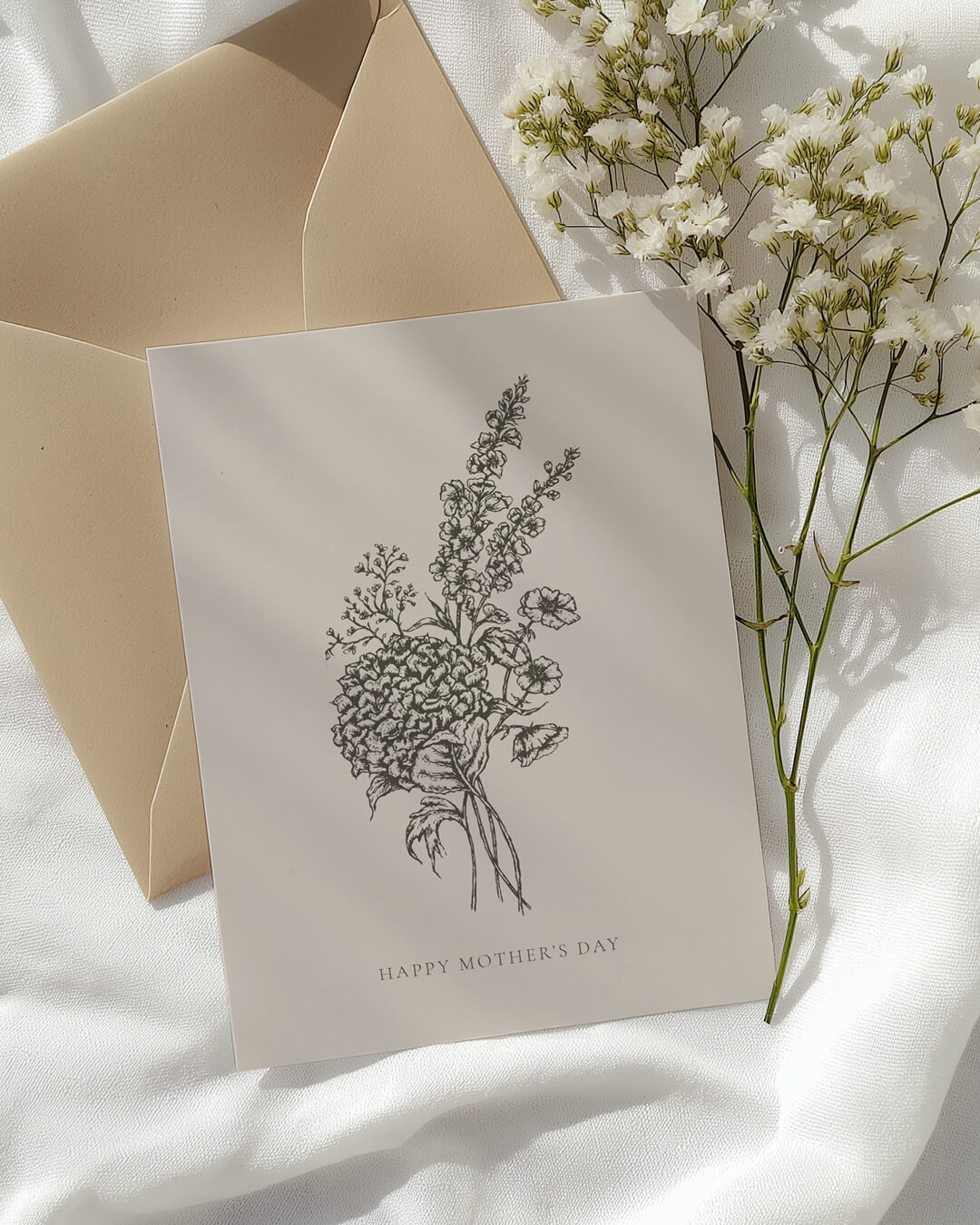 Floral Mother's Day card, hand drawn illustration fine line pen botanical