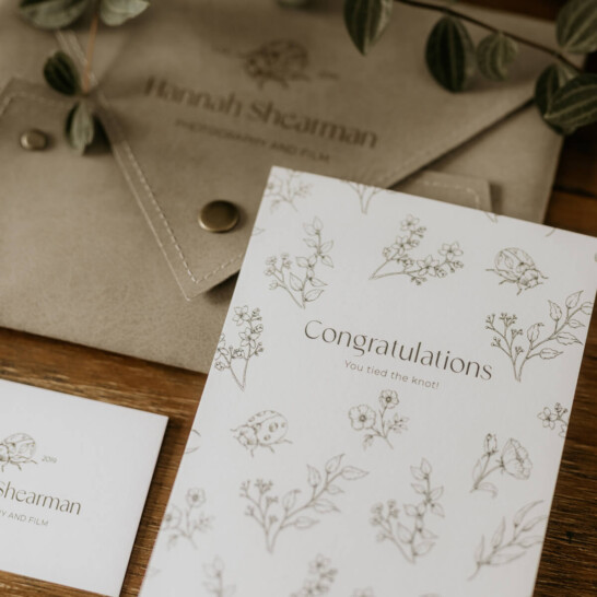 Thank you card design featuring Hannah’s bespoke brand pattern
