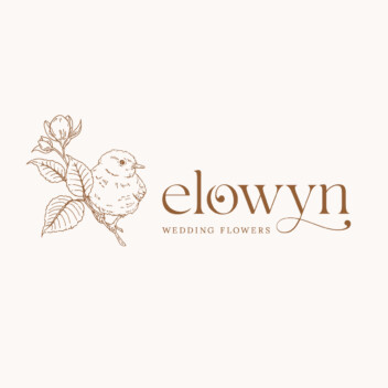 Wedding florist brand mark with wren, hellebore and elm leaf symbols