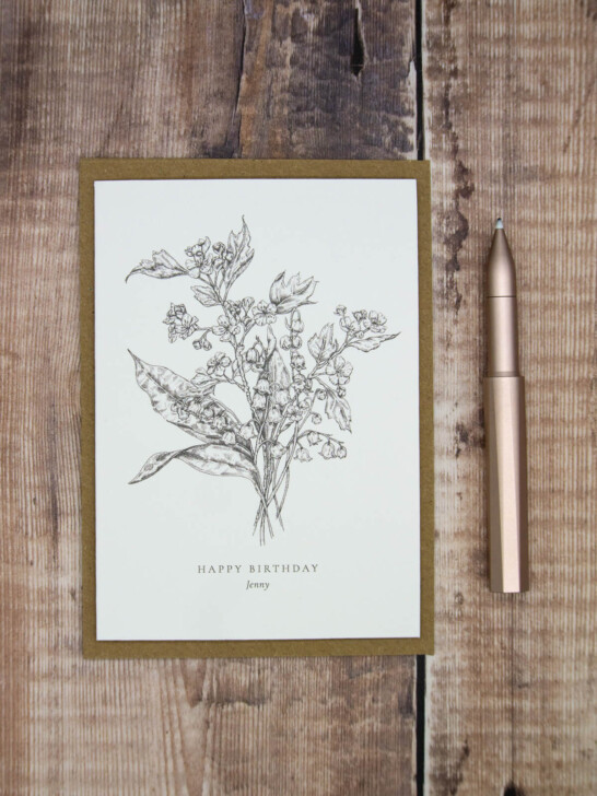 May Birth Flower Card with Lily of the Valley and Hawthorn