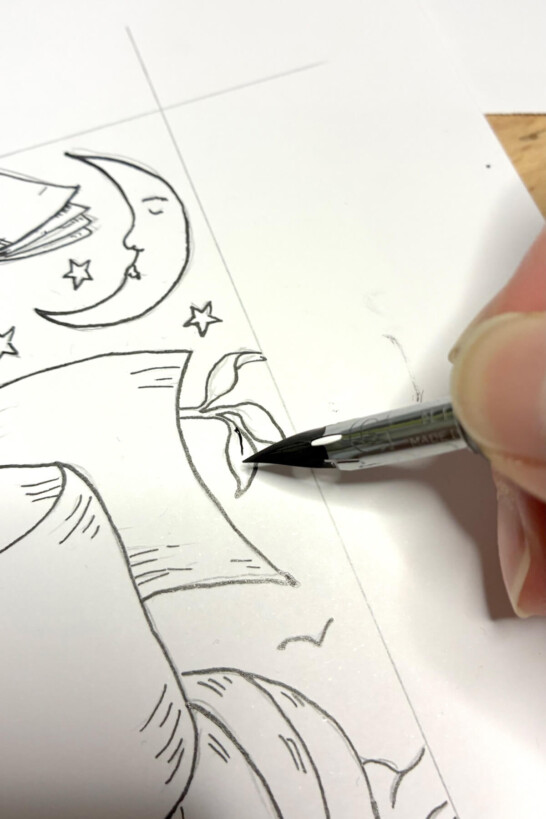 Dip pen and ink drawing for Newark Book festival Poster and brochure illustration